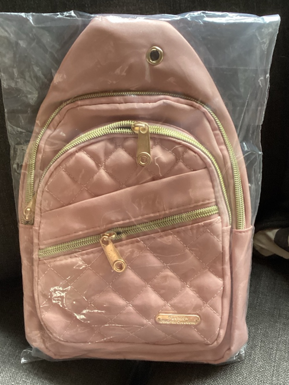 Quilted Pink Women's Crossbody Sling Bag with Gold Zippers